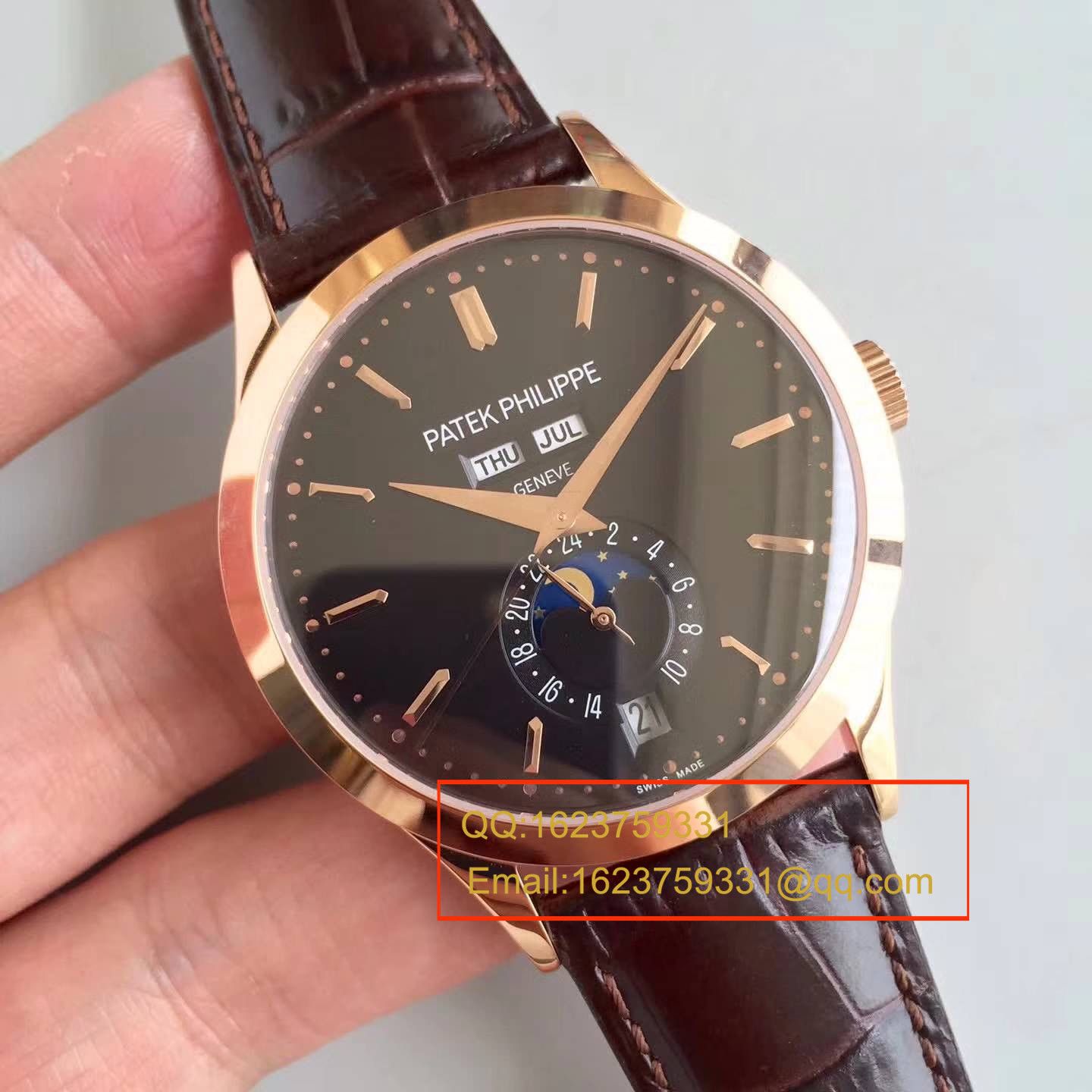   台湾厂腕表  百达翡丽复杂功能计时系列5396/1R-001 月相皮带款玫瑰金腕表 / BD209