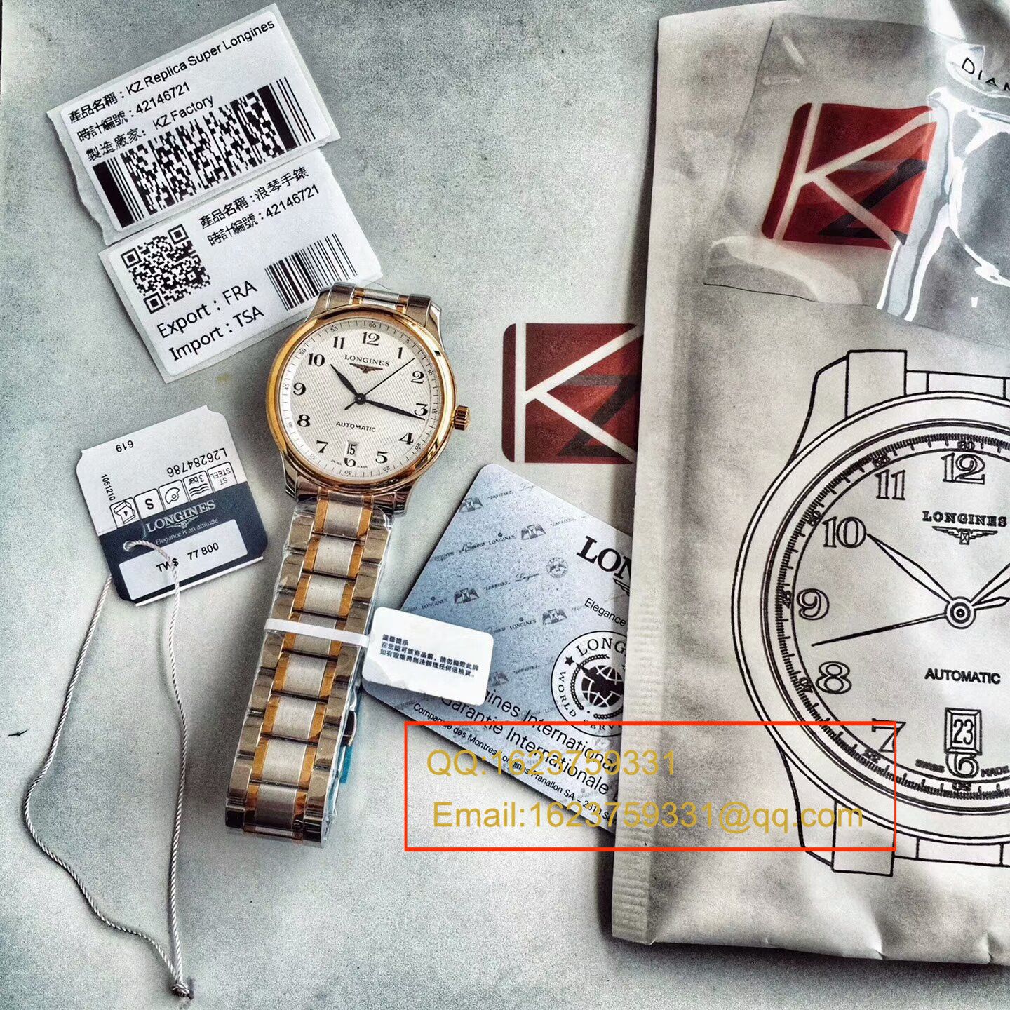   KZ精  浪琴名匠系列L2.628.5.78.7（钢带）、L2.628.6.78.3(皮带)间黄金单历腕表 / LBD096