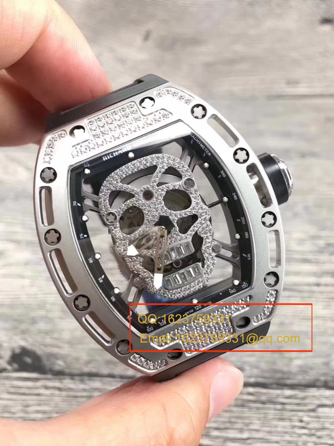   KV  理查德.米勒RICHARD MILLE男士系列RM 052银面骷髅头满钻腕表 / RM052C