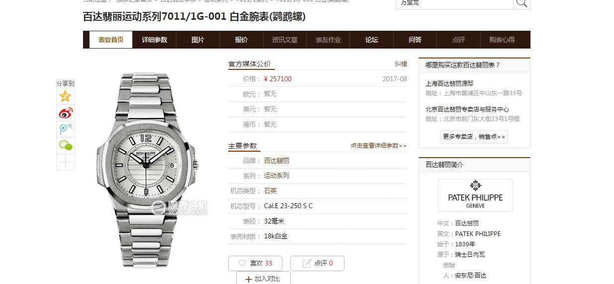   JJ  百达翡丽运动系列7011/1G-001 、7011/1G-010白金腕表、7011/1R-010 、7011/1R-001玫瑰金女士腕表(鹦鹉螺) / BD220