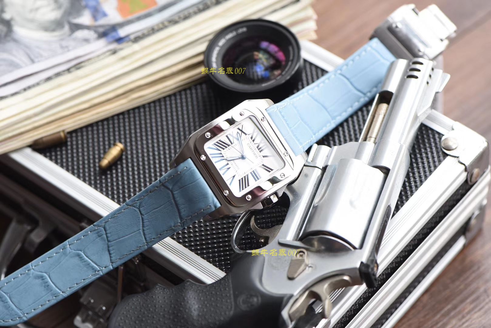 视频评测CARTIER卡地亚山度士W20106X8机械女士腕表（V6高搭配蓝面表带） / K216