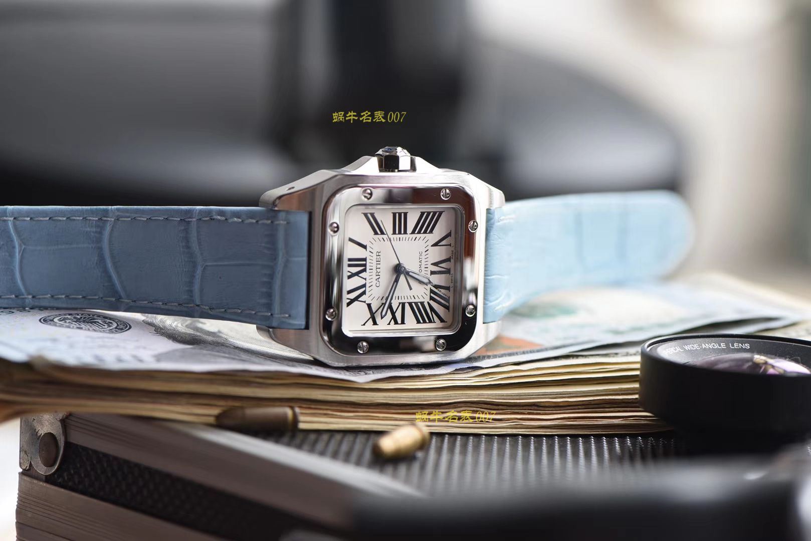 视频评测CARTIER卡地亚山度士W20106X8机械女士腕表（V6高搭配蓝面表带） / K216