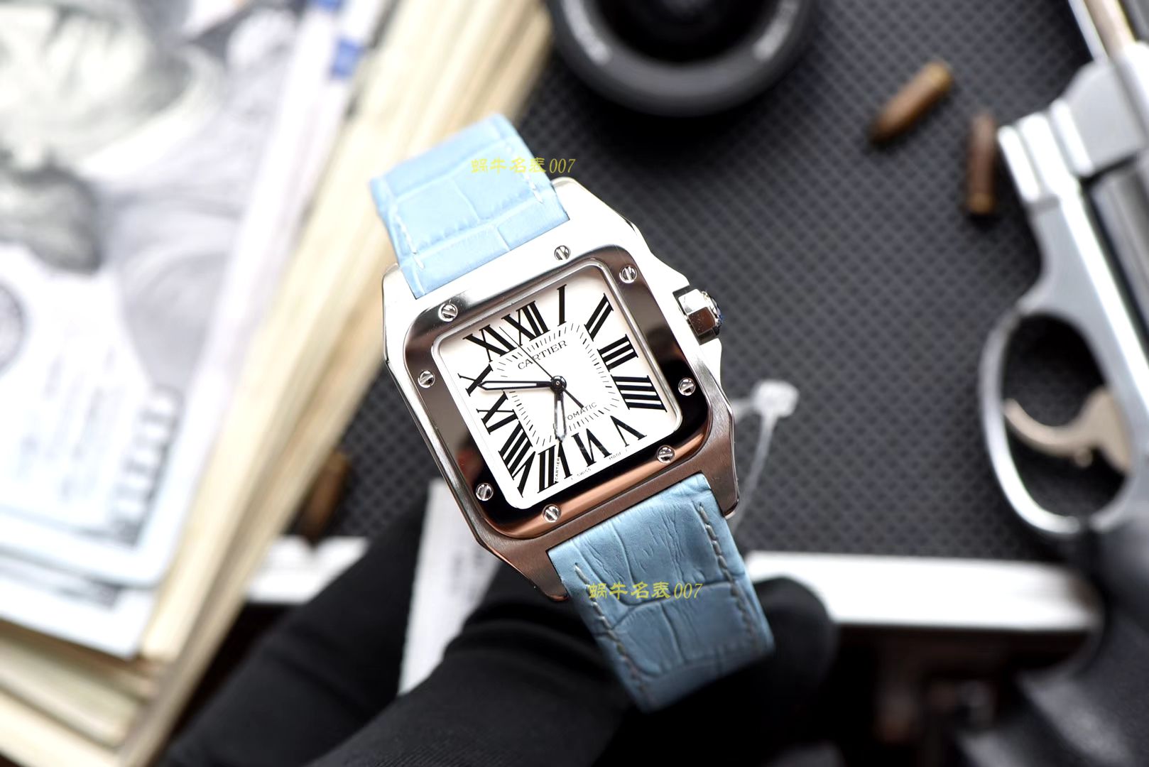 视频评测CARTIER卡地亚山度士W20106X8机械女士腕表（V6高搭配蓝面表带） / K216