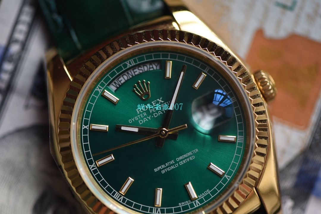 视频评测劳力士星期日历型系列118138-L(FC)绿盘腕表 / R582