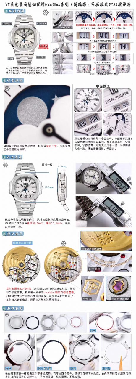 评测V9厂真月相百达翡丽鹦鹉螺5726/1A-010腕表 / BD310