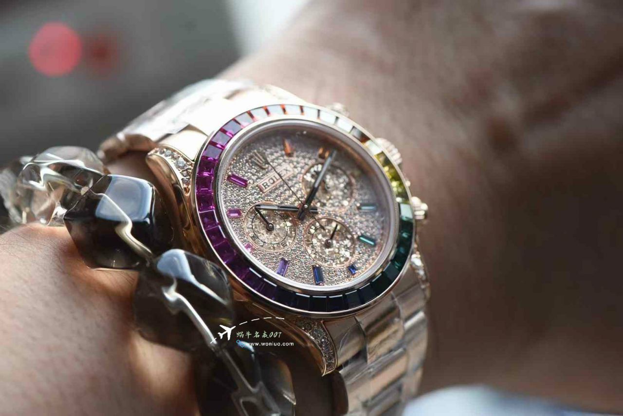 高端定制劳力士包金全莫桑石配重4130彩虹迪116595rbow-0004迪通拿腕表 / R909