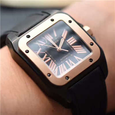   视频测评HBBV6厂卡地亚山度士SANTOS 100系列间金黑武士W2020009 腕表